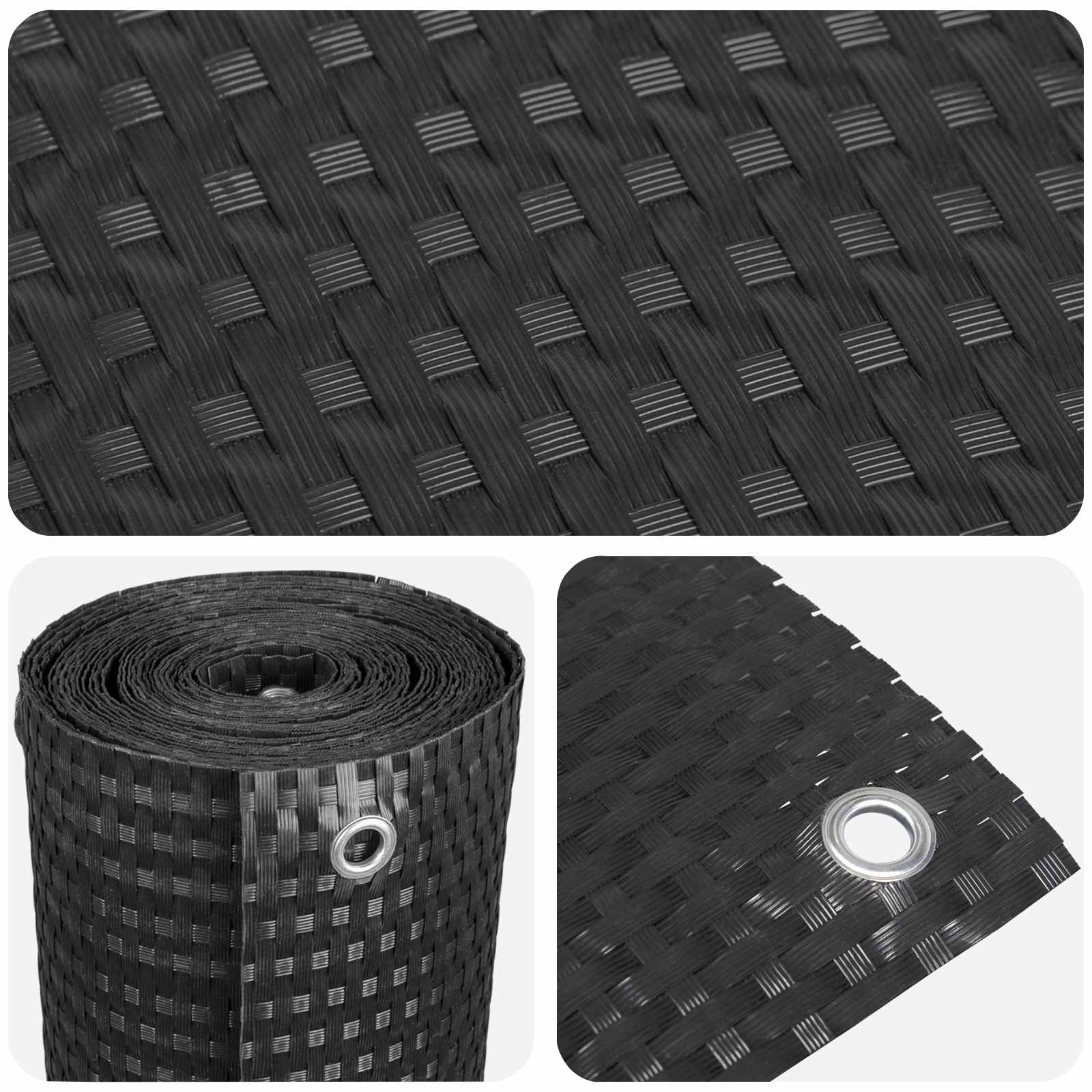 vidaXL Balcony Screen with Eyelets 600 x 100 cm Poly Rattan Black 4