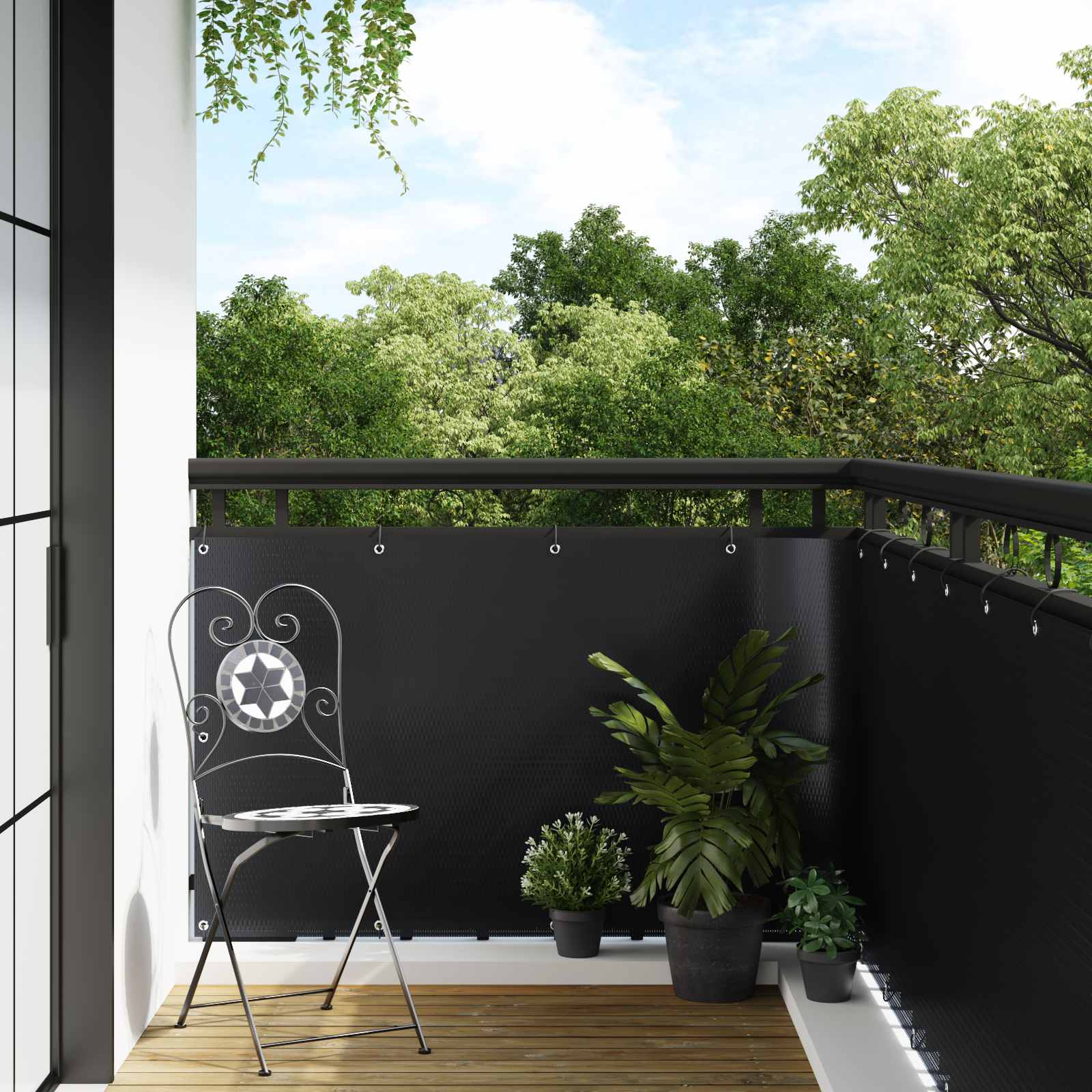 vidaXL Balcony Screen with Eyelets 600 x 100 cm Poly Rattan Black 1