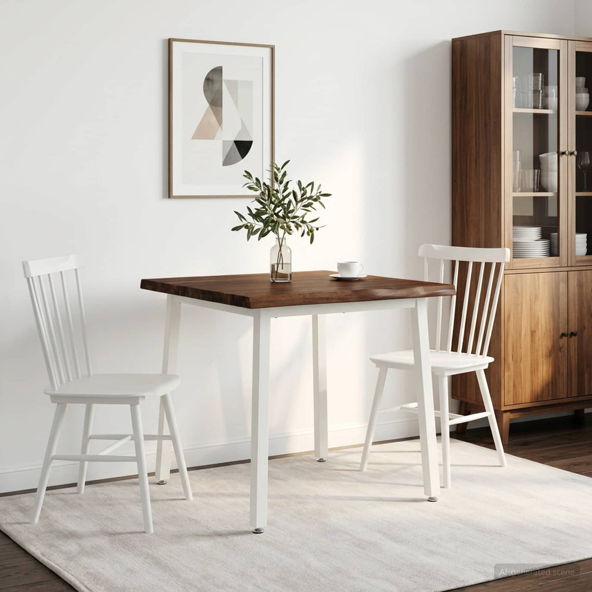 Dining Table 60 x 55 x 75 cm Solid Acacia Wood Live edge Depth 55 cm Width 60 cm Dark brown and white