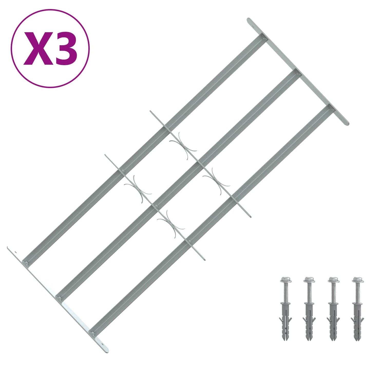 vidaXL Security Grille for Windows with 3 Crossbars 3 pcs 630-1140 mm 2