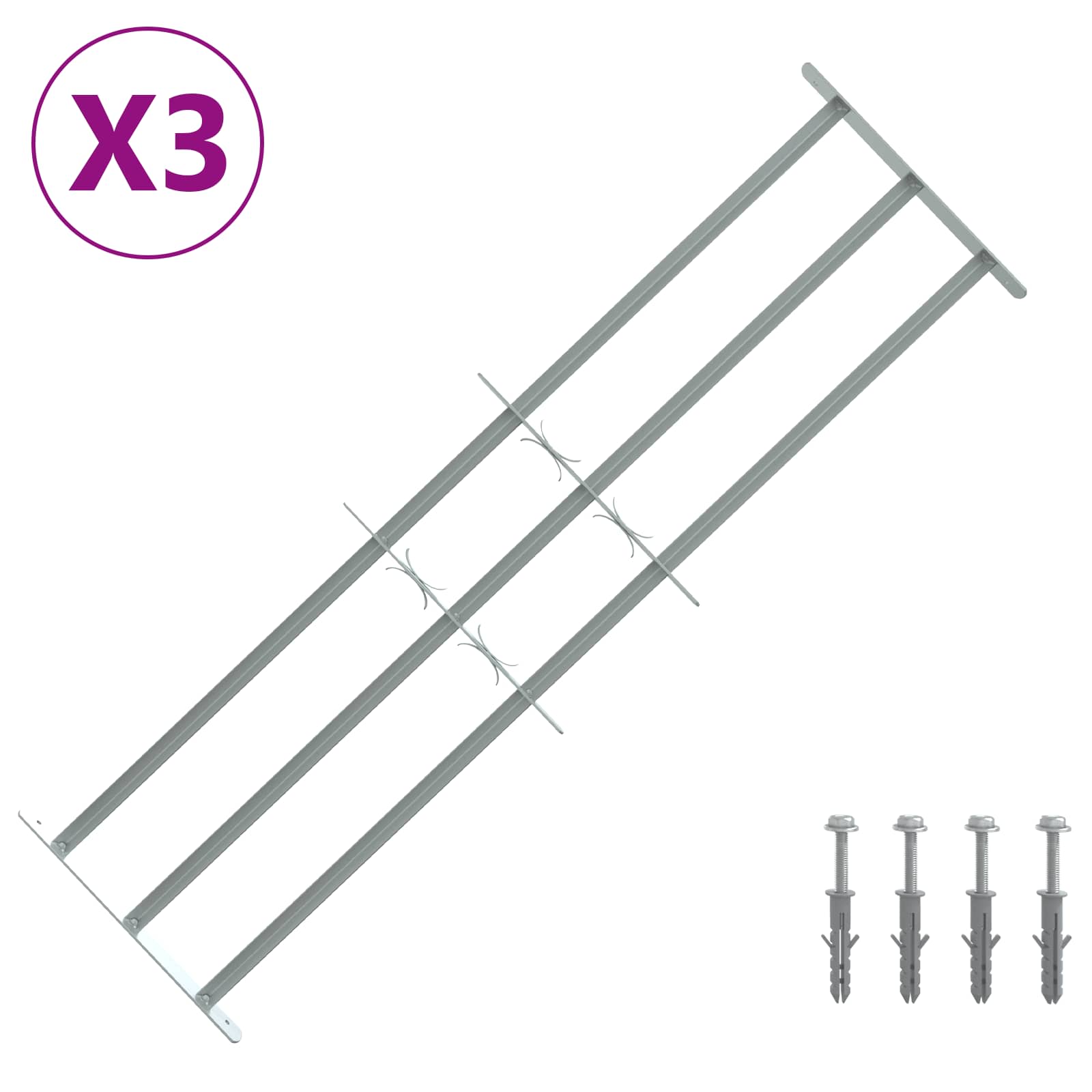 vidaXL Security Grille for Windows with 3 Crossbars 3 pcs 930-1740 mm 2