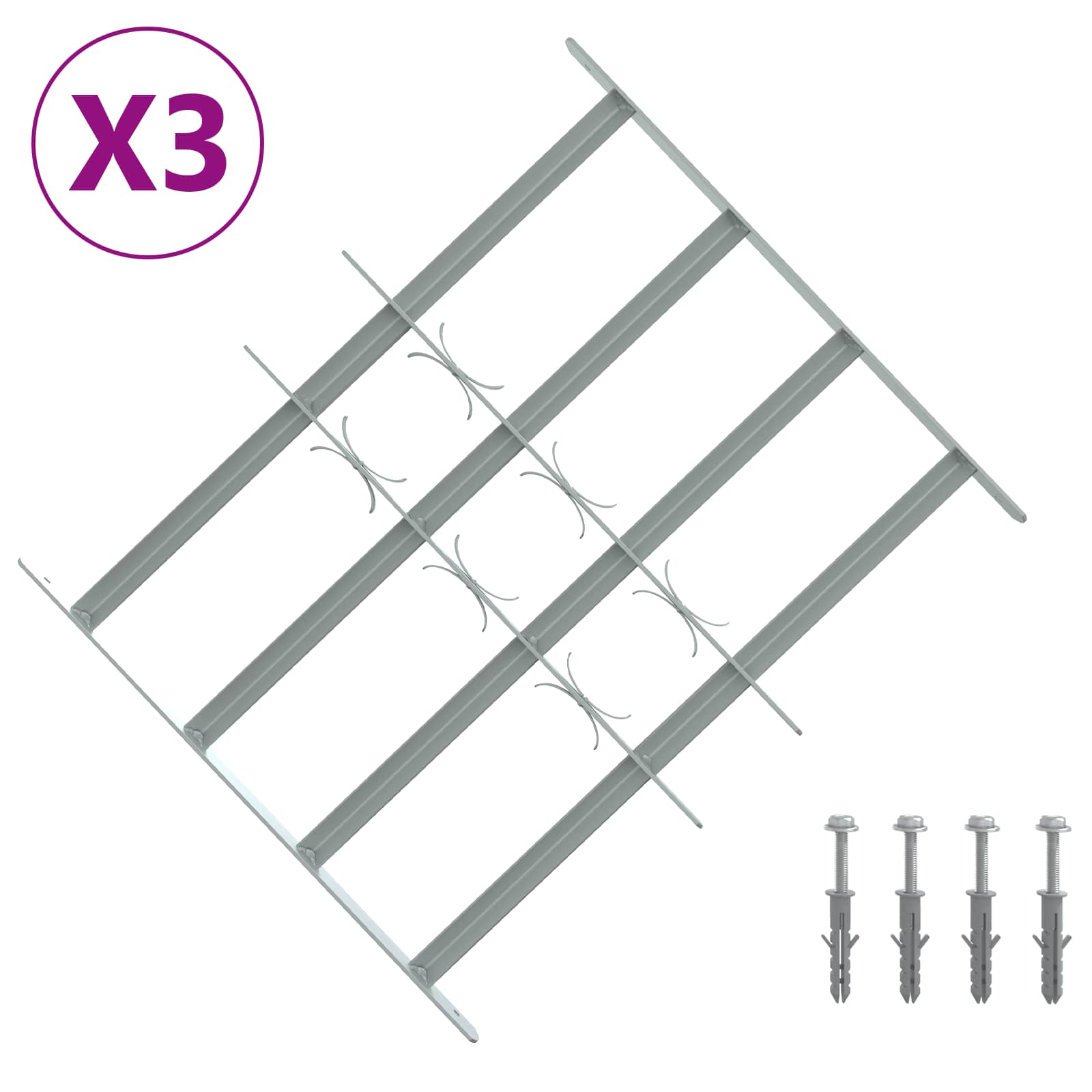 vidaXL Security Grille for Windows with 4 Crossbars 3 pcs 430-740 mm 2