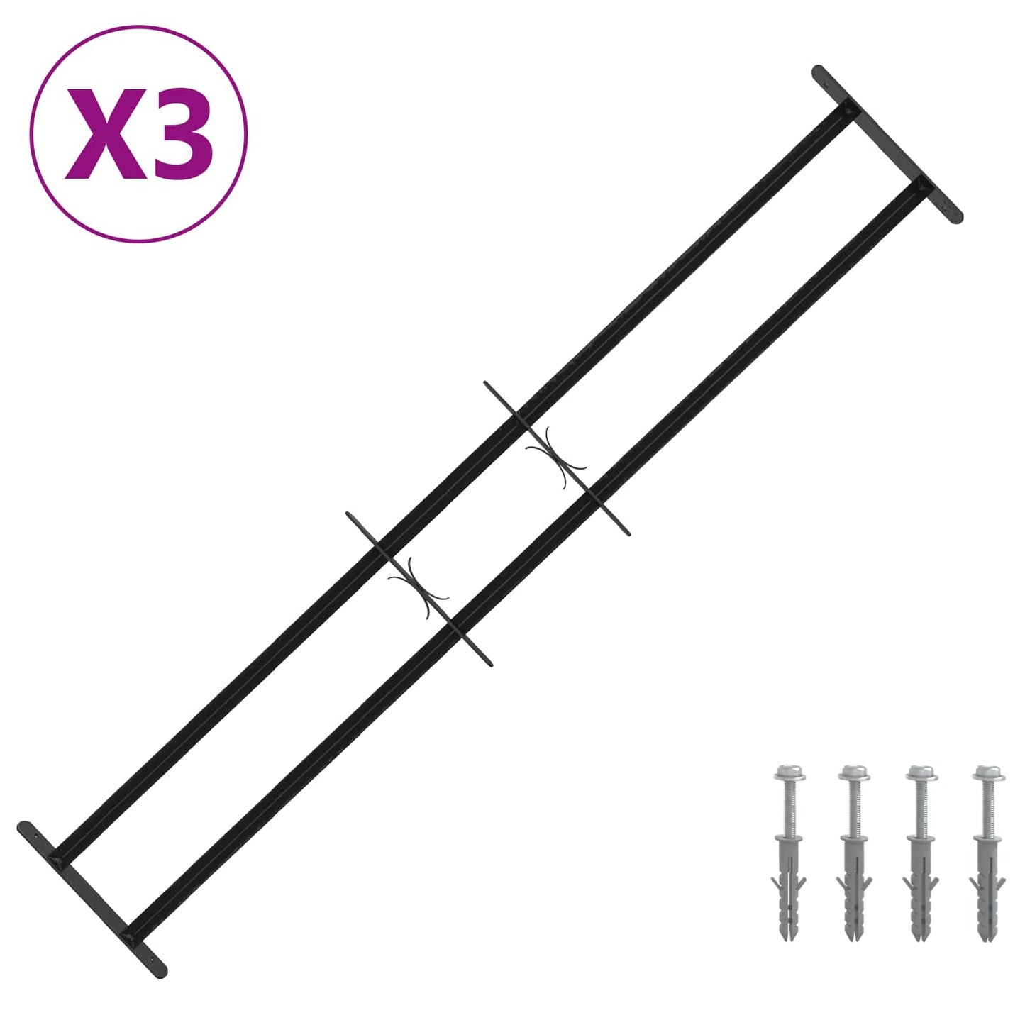 vidaXL Security Grille for Windows with 2 Crossbars 3 pcs 93-174 cm 2