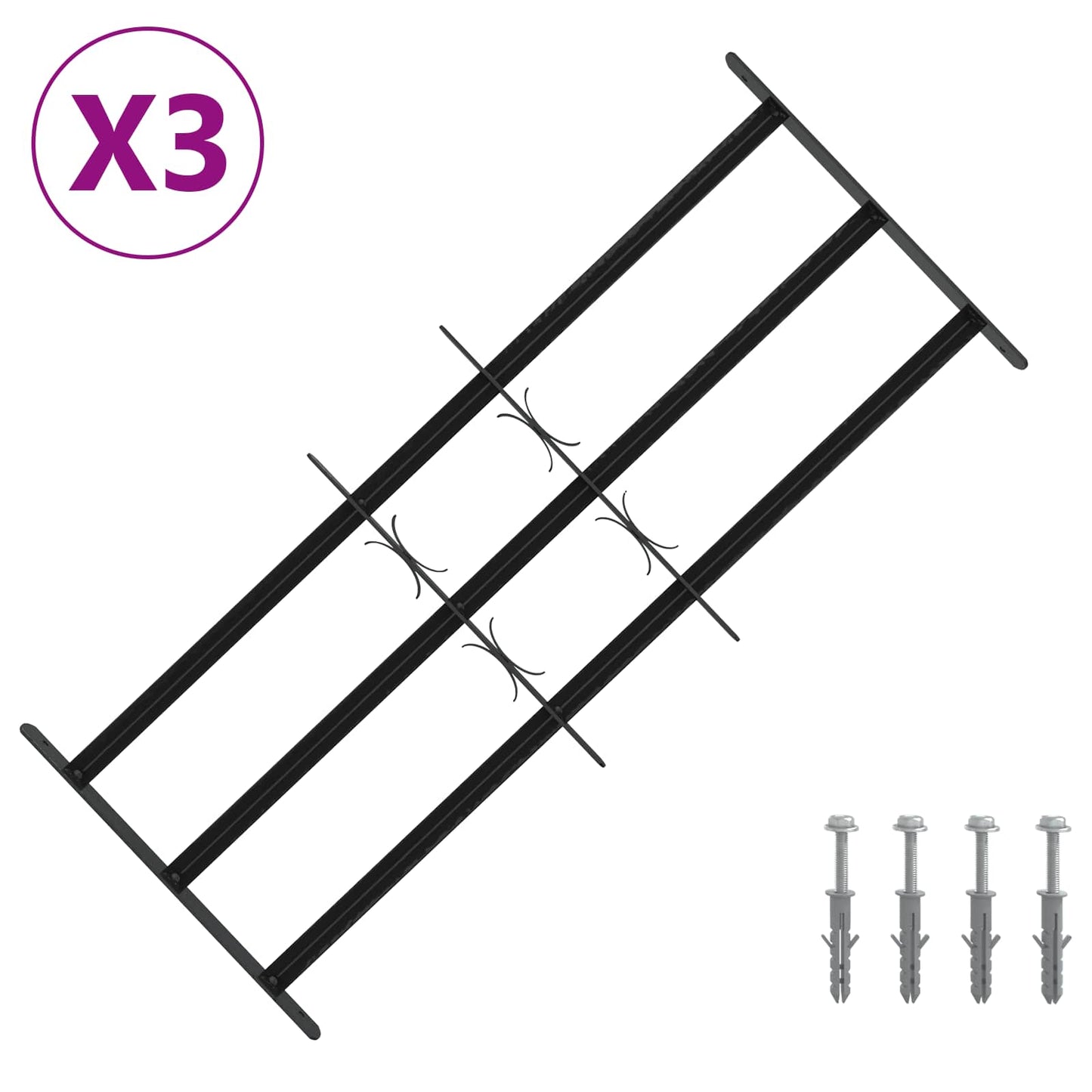 vidaXL Security Grille for Windows with 3 Crossbars 3 pcs 63-114 cm 2