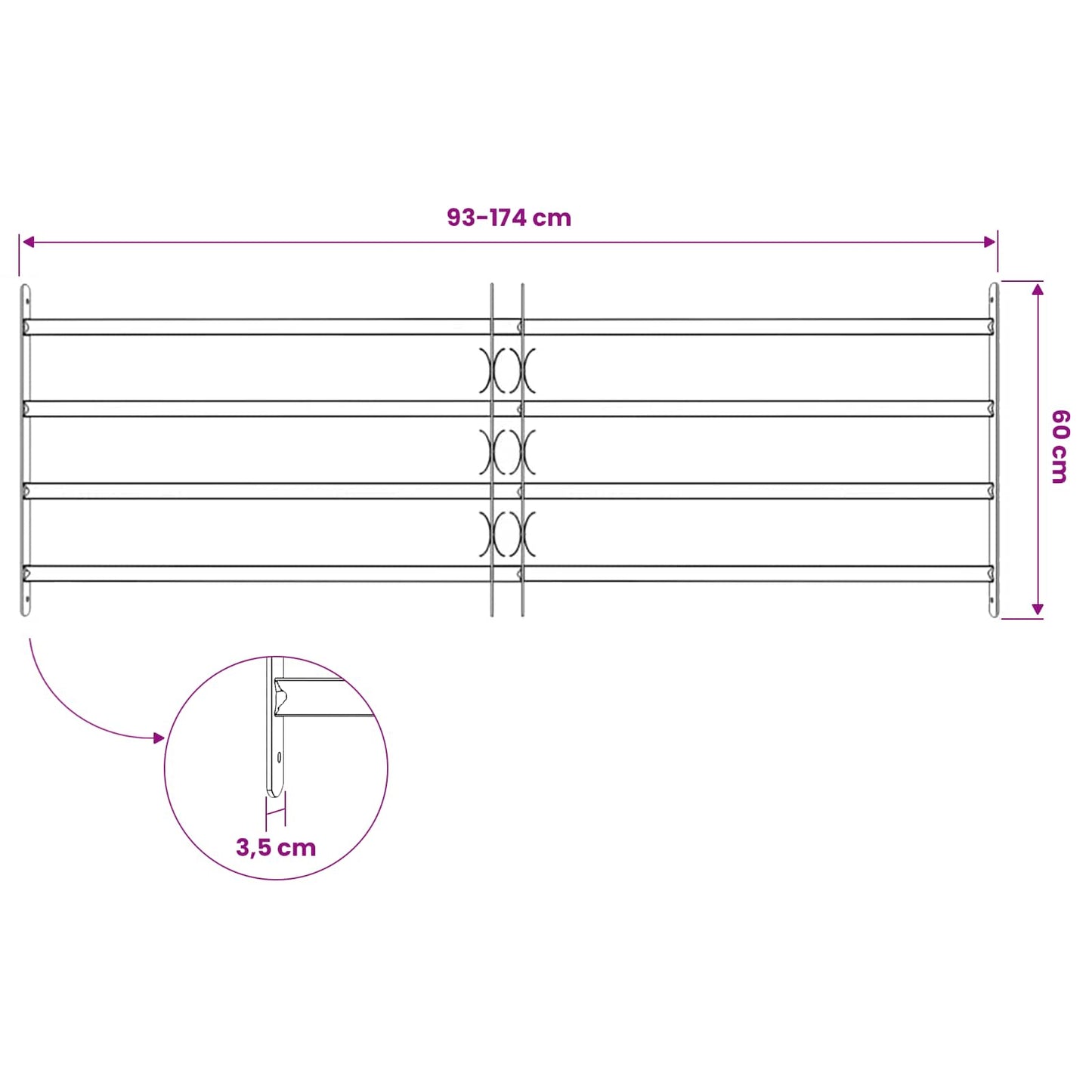 vidaXL Security Grille for Windows with 4 Crossbars 93-174 cm 6