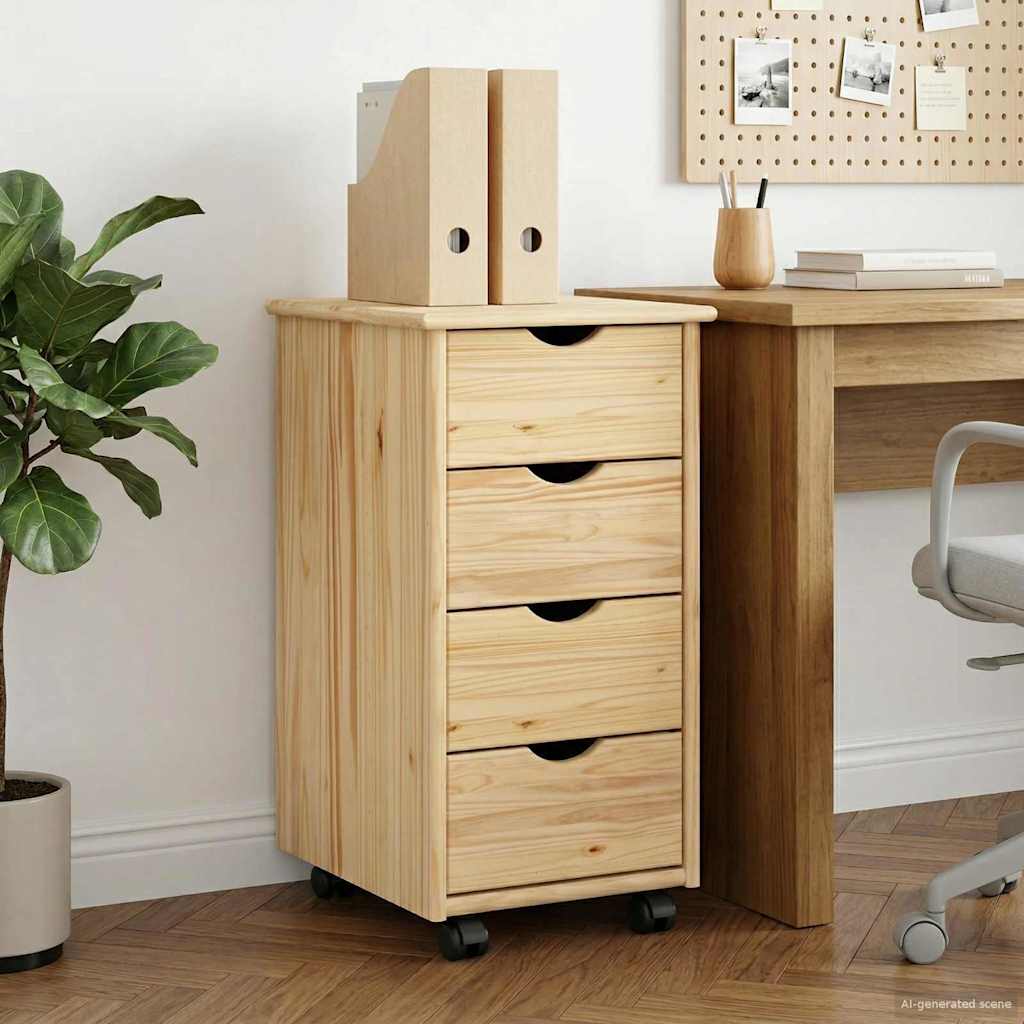 vidaXL Rolling Cabinet 34 x 39 x 65.5 cm Solid Pine Wood Brown 1