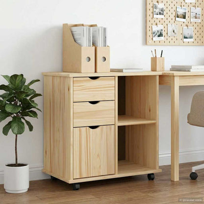 vidaXL Rolling Cabinet 63.5 x 39 x 65.5 cm Solid Pine Wood Brown 1