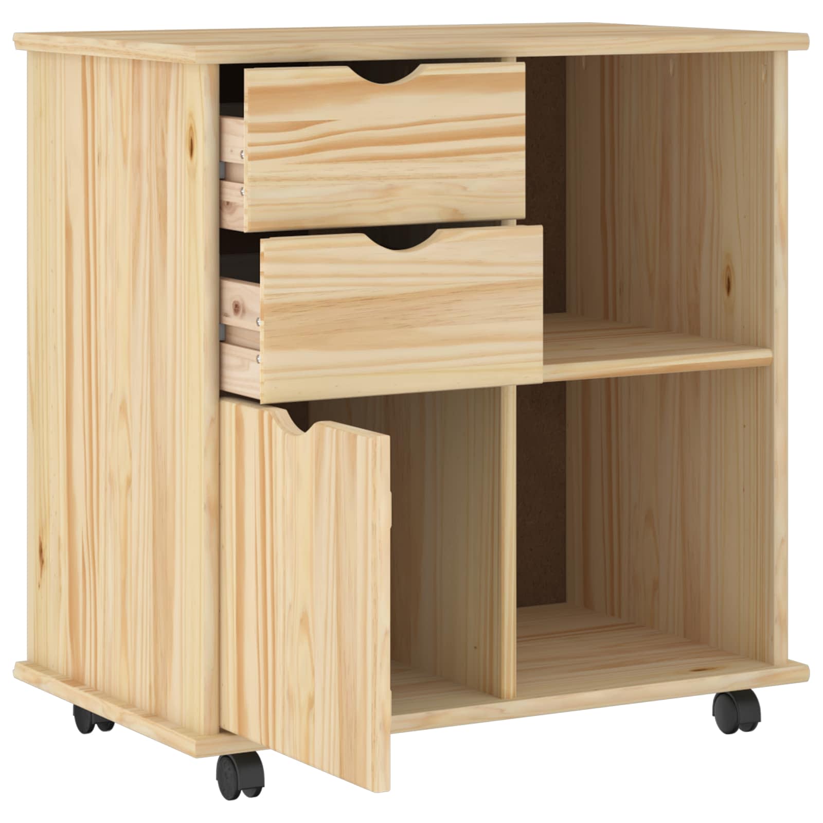 vidaXL Rolling Cabinet 63.5 x 39 x 65.5 cm Solid Pine Wood Brown 3