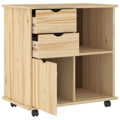 vidaXL Rolling Cabinet 63.5 x 39 x 65.5 cm Solid Pine Wood Brown 3