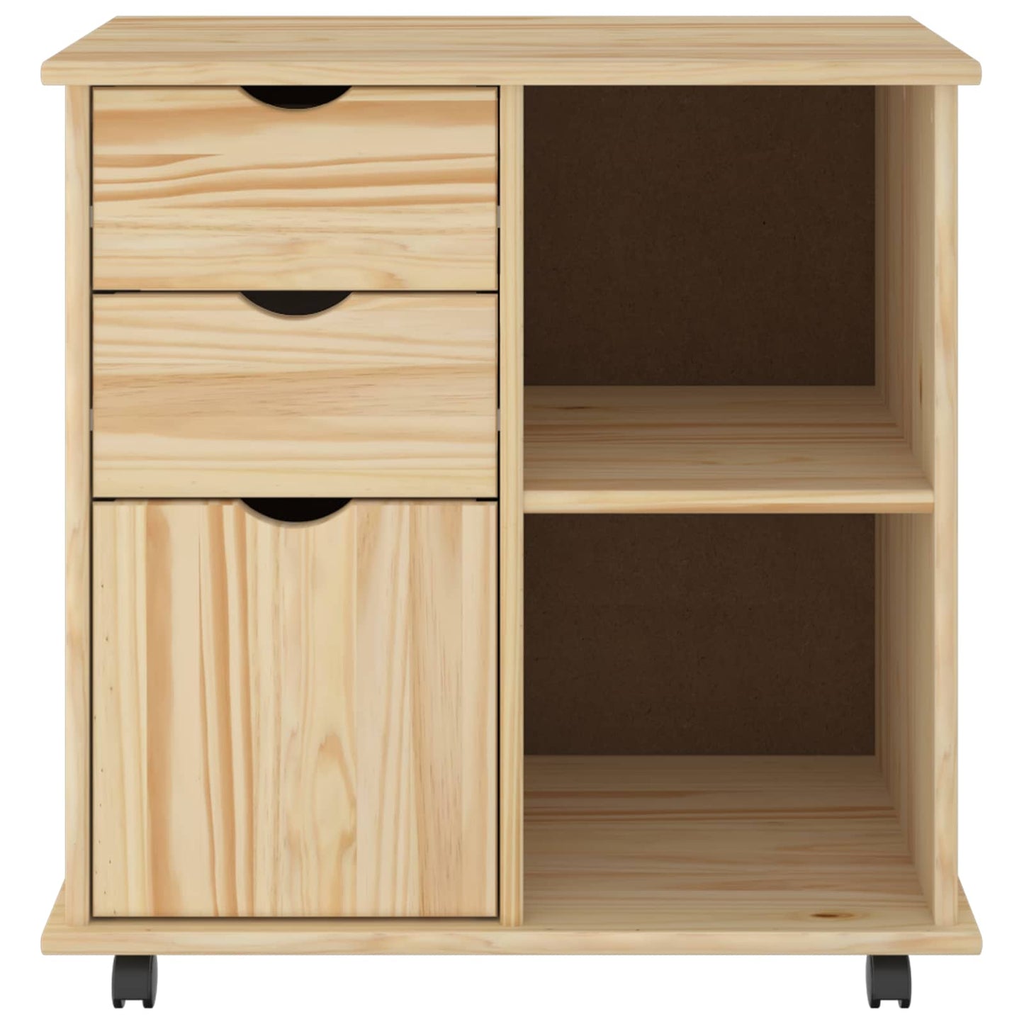 vidaXL Rolling Cabinet 63.5 x 39 x 65.5 cm Solid Pine Wood Brown 4