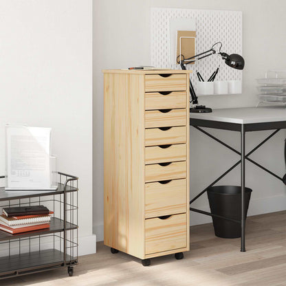 Rolling Cabinet with Drawers "MOSS" Solid Wood Pine Brown 34 x 39 x 103 cm