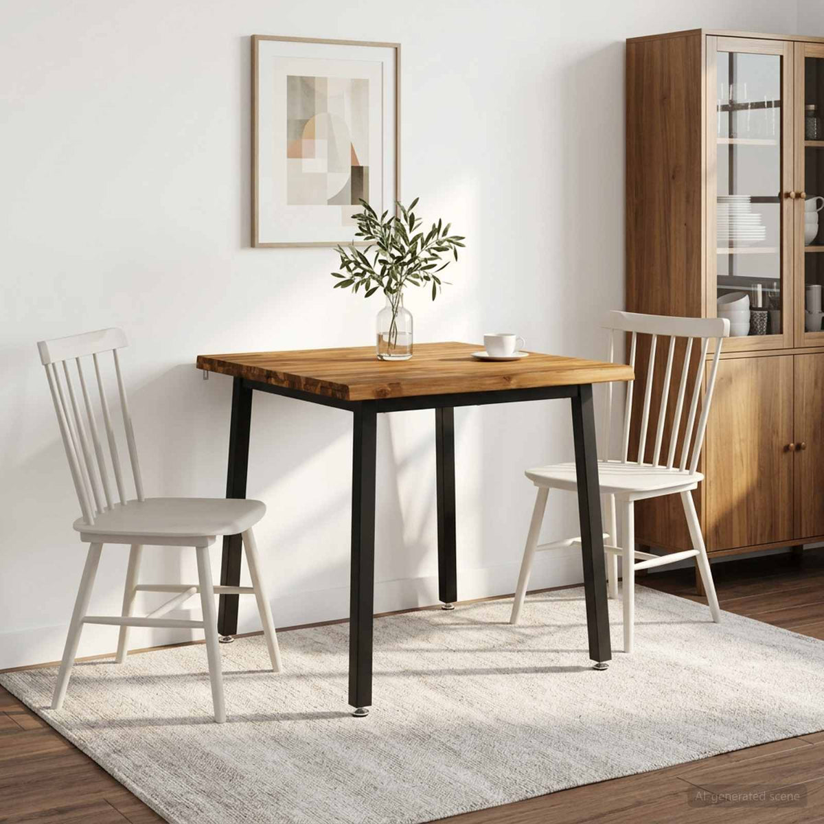 Dining Table 60 x 55 x 75 cm Solid Acacia Wood Live edge Depth 55 cm Width 60 cm Natural and black