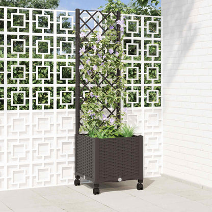 vidaXL Garden Planter with Trellis&Wheels Brown 40 x 40 x 146 cm PP 1