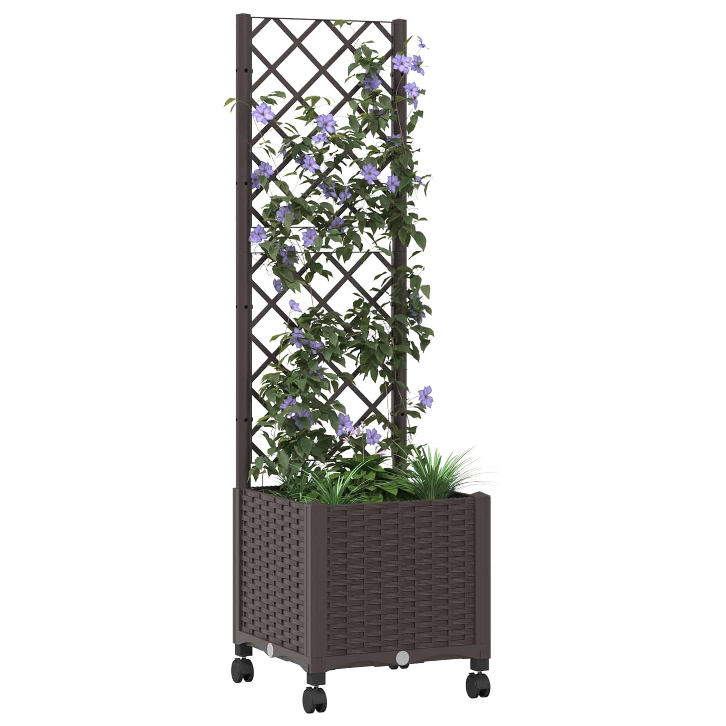vidaXL Garden Planter with Trellis&Wheels Brown 40 x 40 x 146 cm PP 3