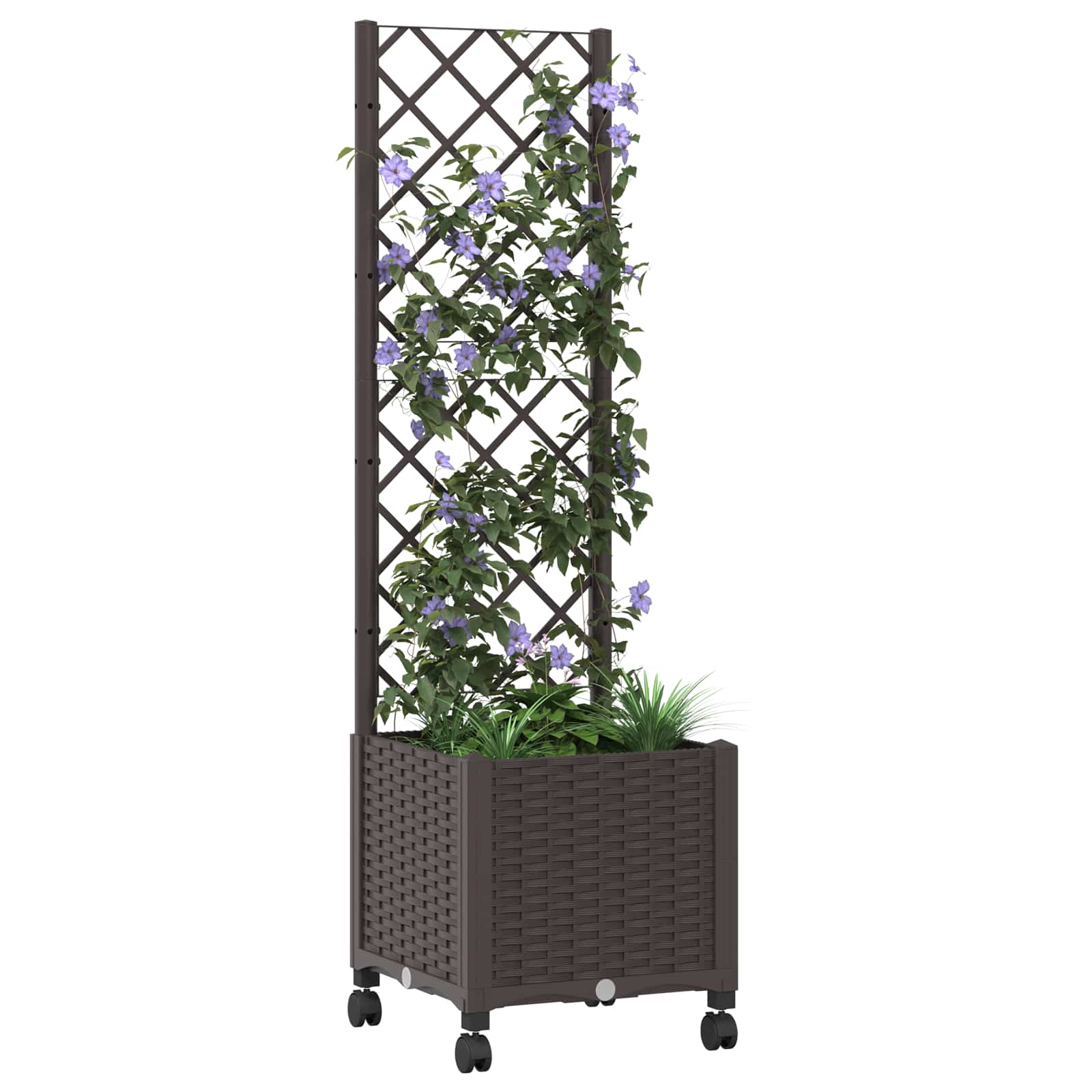 vidaXL Garden Planter with Trellis&Wheels Brown 40 x 40 x 146 cm PP 3