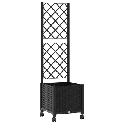 vidaXL Garden Planter with Trellis&Wheels Black 40 x 40 x 146 cm PP 2