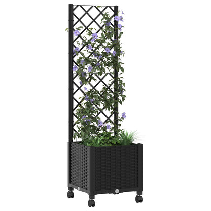 vidaXL Garden Planter with Trellis&Wheels Black 40 x 40 x 146 cm PP 3