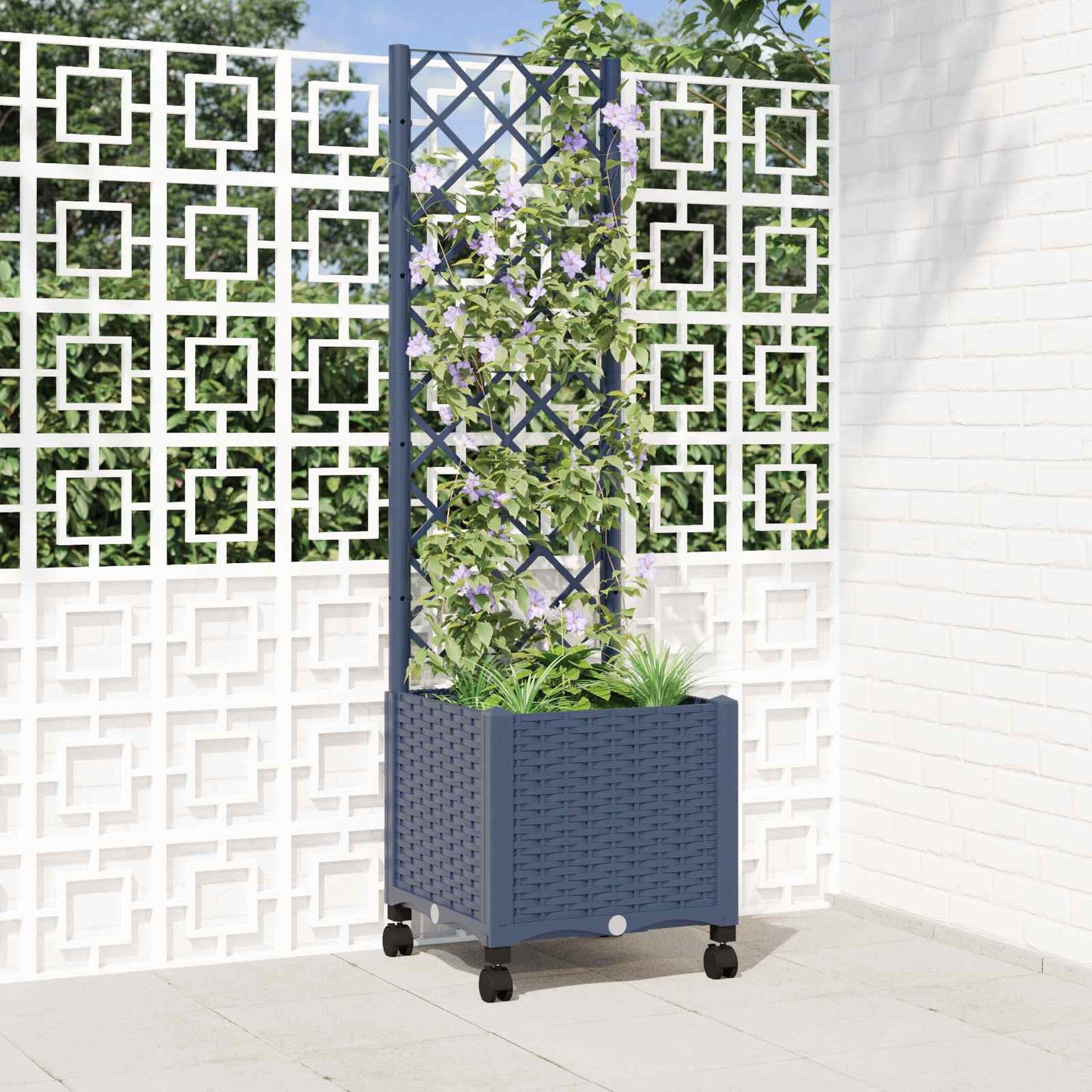 vidaXL Garden Planter with Trellis&Wheels Blue Grey 40 x 40 x 146 cm 1