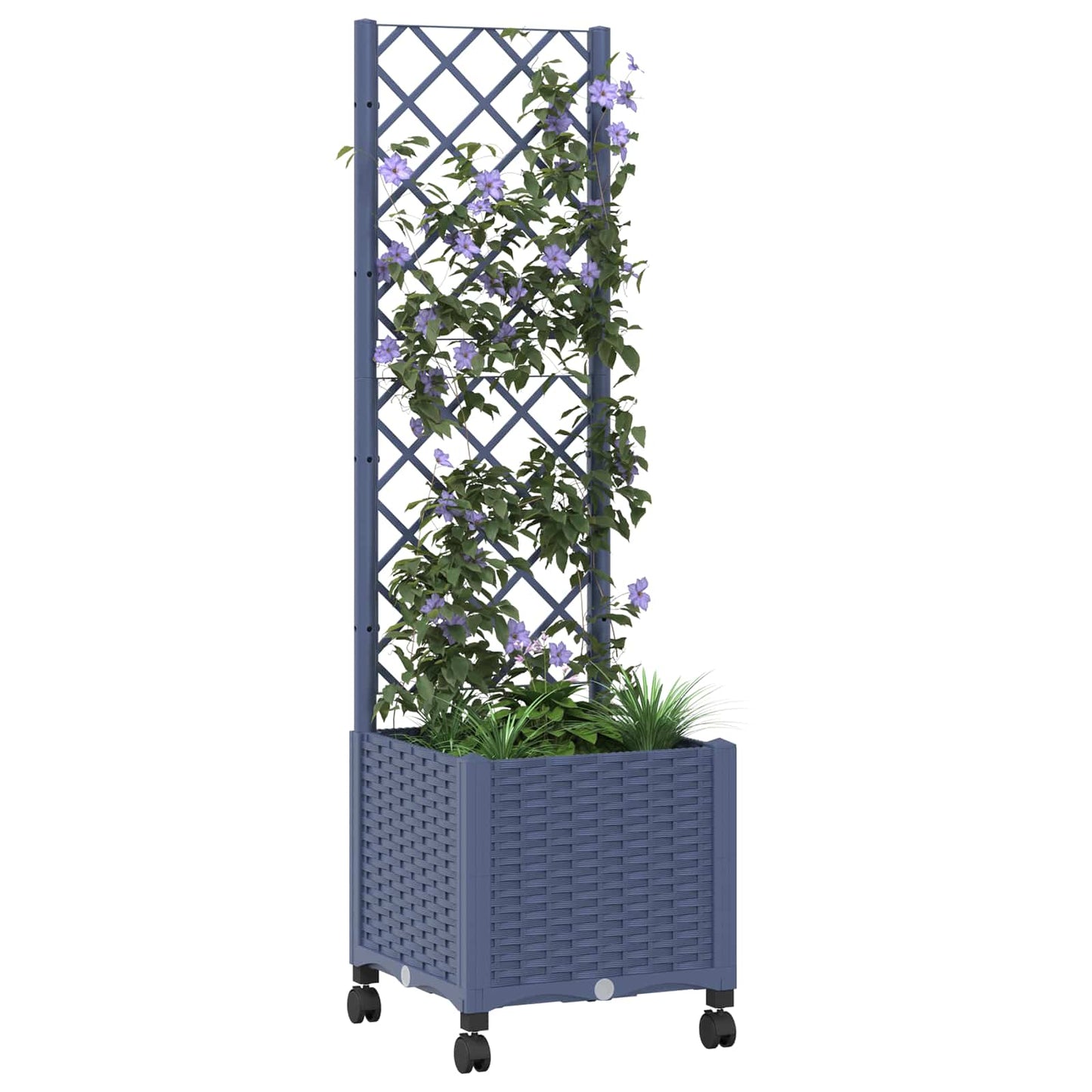 vidaXL Garden Planter with Trellis&Wheels Blue Grey 40 x 40 x 146 cm 3