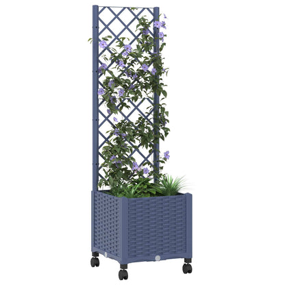 vidaXL Garden Planter with Trellis&Wheels Blue Grey 40 x 40 x 146 cm 3