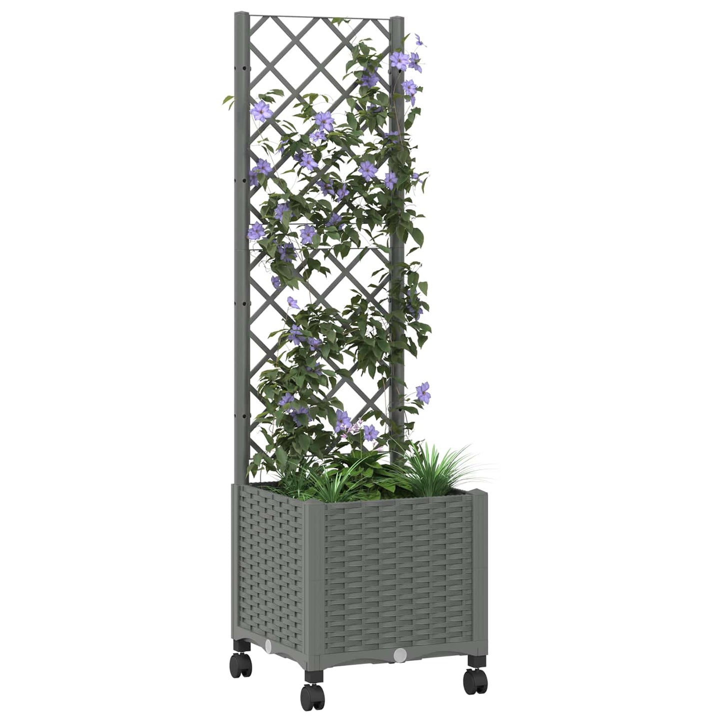 vidaXL Garden Planter with Trellis&Wheels Light Grey 40 x 40 x 146 cm 3