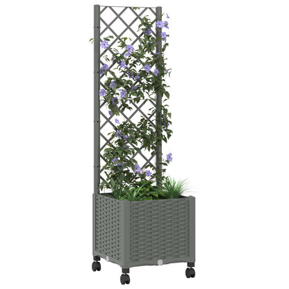 vidaXL Garden Planter with Trellis&Wheels Light Grey 40 x 40 x 146 cm 3