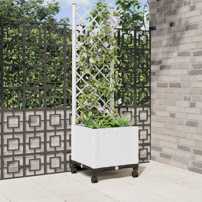 vidaXL Garden Planter with Trellis&Wheels White 40 x 40 x 146 cm PP 1