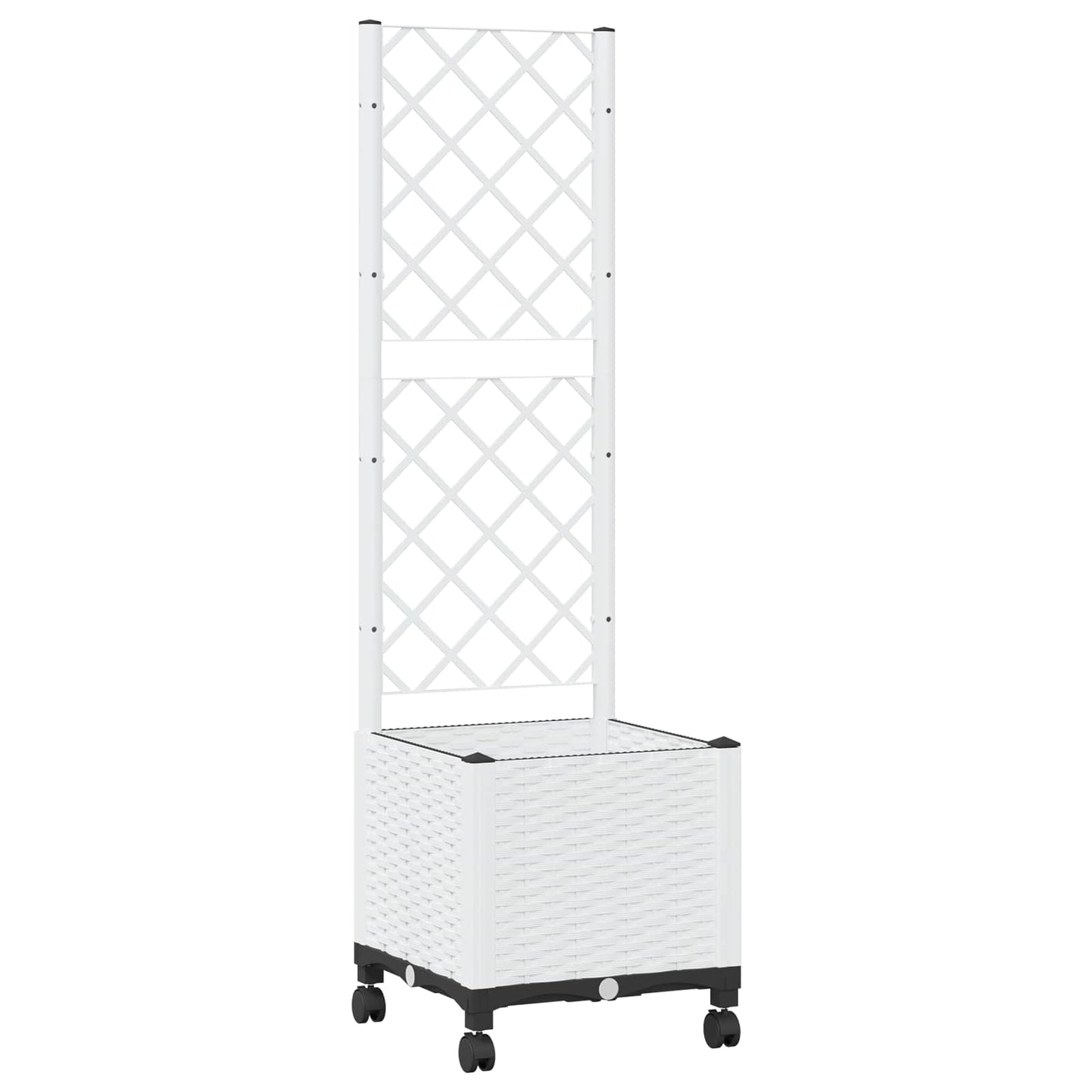 vidaXL Garden Planter with Trellis&Wheels White 40 x 40 x 146 cm PP 2
