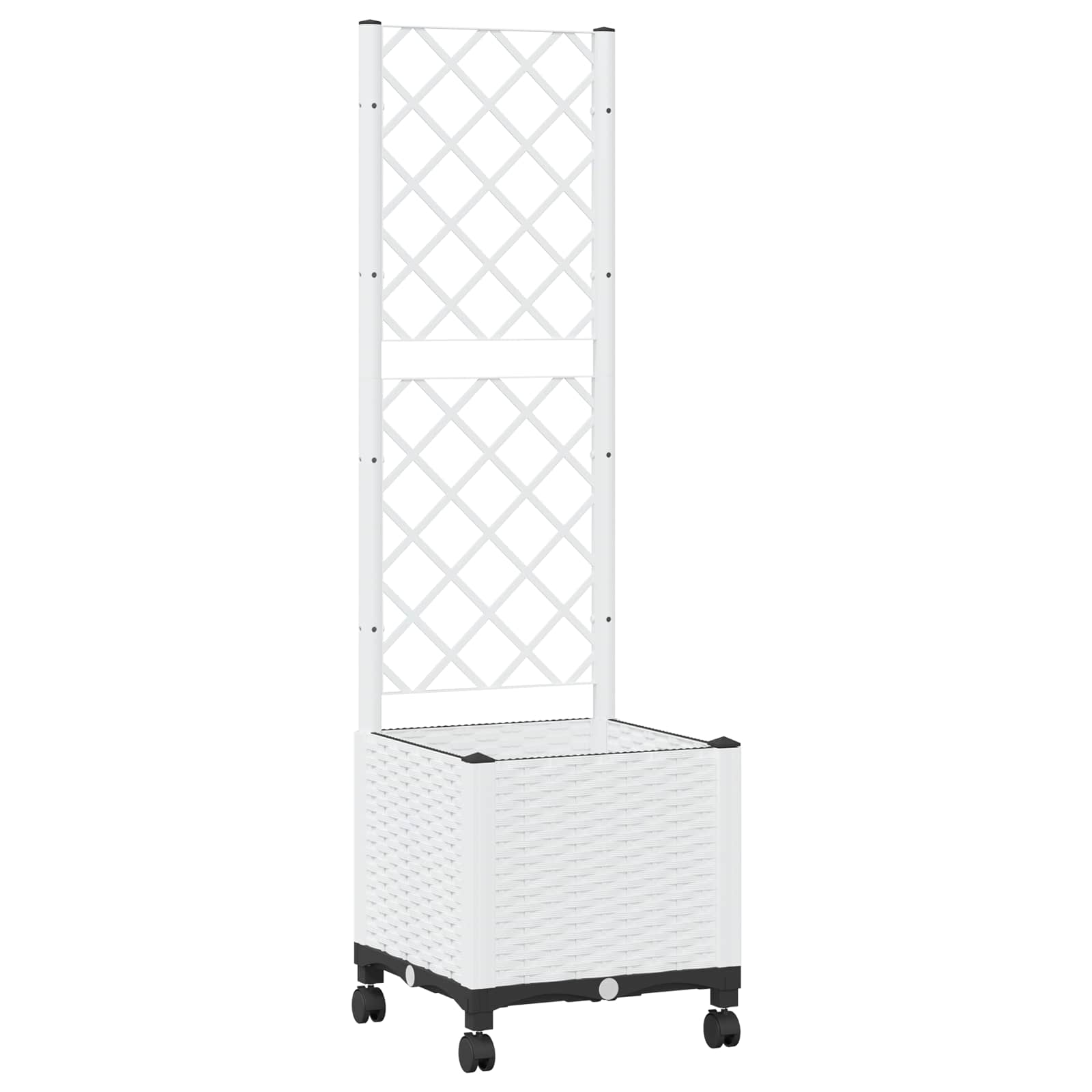 vidaXL Garden Planter with Trellis&Wheels White 40 x 40 x 146 cm PP 2