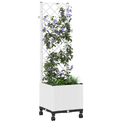 vidaXL Garden Planter with Trellis&Wheels White 40 x 40 x 146 cm PP 3