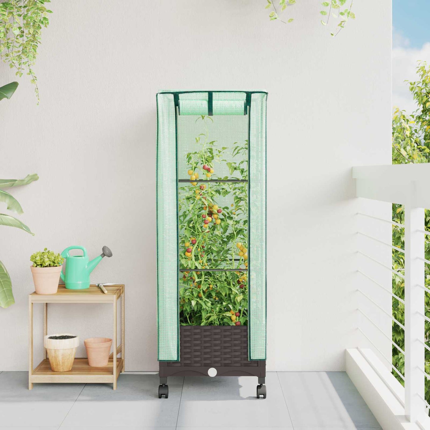 vidaXL Garden Planter with Greenhouse Cover&Wheels Brown PP 1
