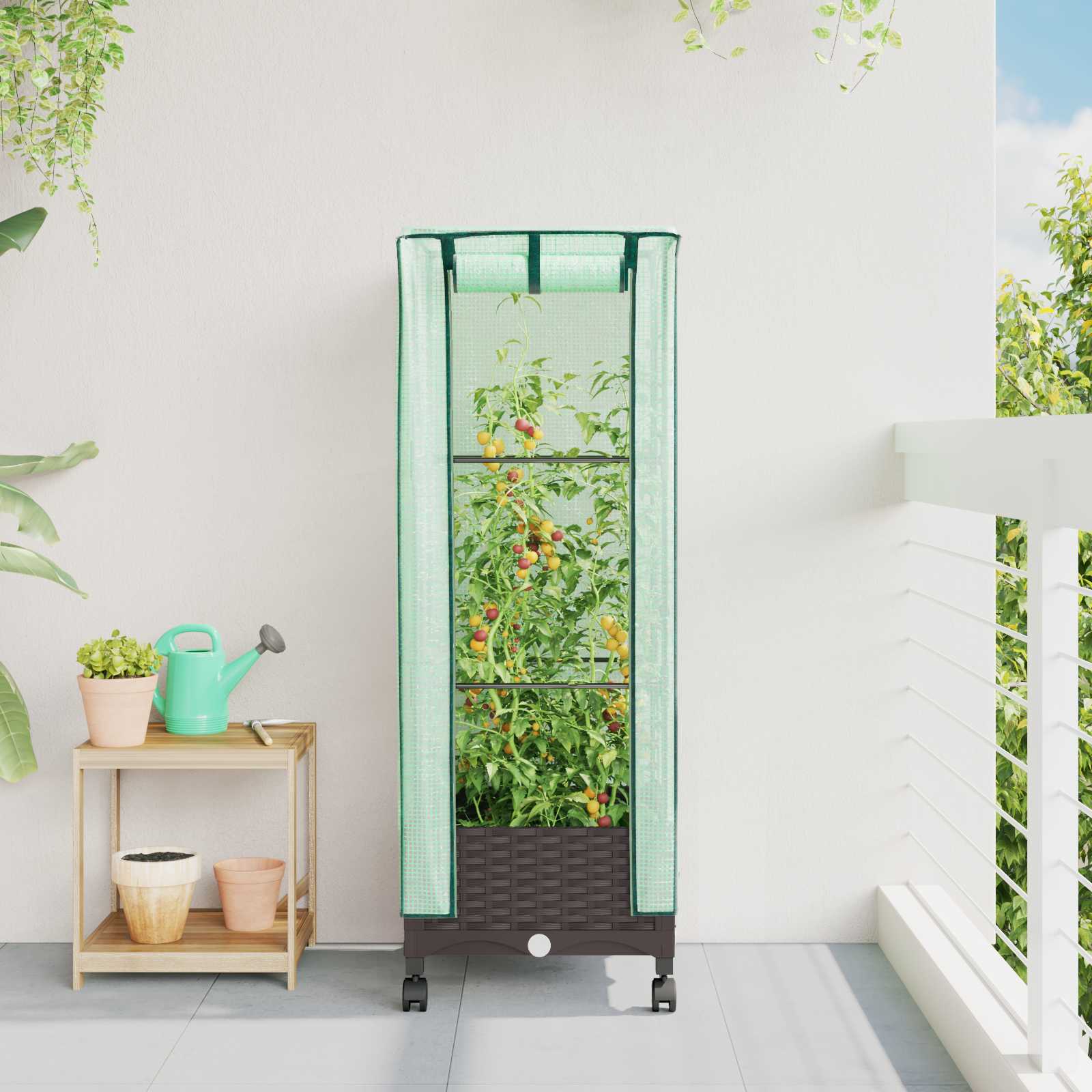 vidaXL Garden Planter with Greenhouse Cover&Wheels Brown PP 1