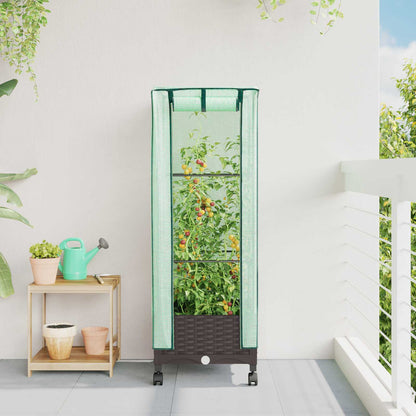 vidaXL Garden Planter with Greenhouse Cover&Wheels Brown PP 1