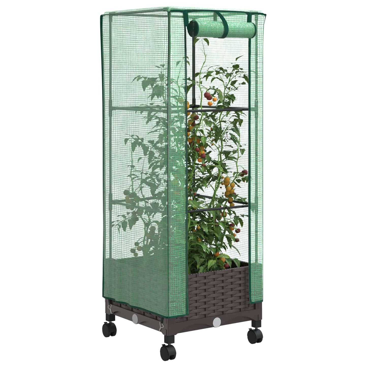 vidaXL Garden Planter with Greenhouse Cover&Wheels Brown PP 3