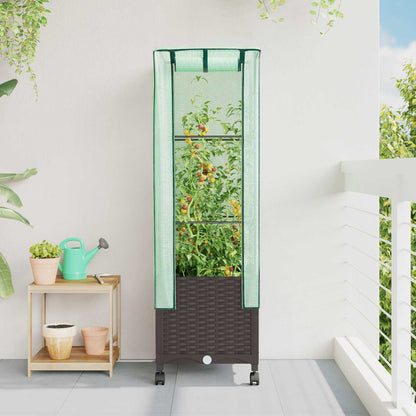 vidaXL Garden Planter with Greenhouse Cover&Wheels Brown PP 1