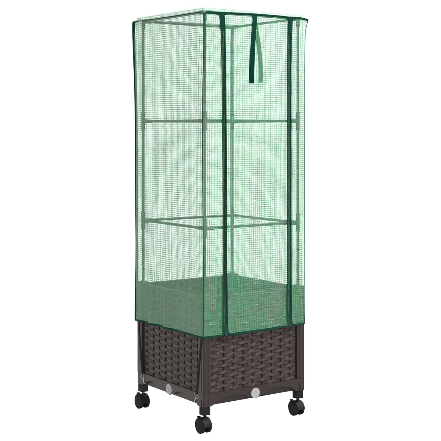 vidaXL Garden Planter with Greenhouse Cover&Wheels Brown PP 2