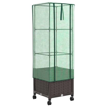 vidaXL Garden Planter with Greenhouse Cover&Wheels Brown PP 2