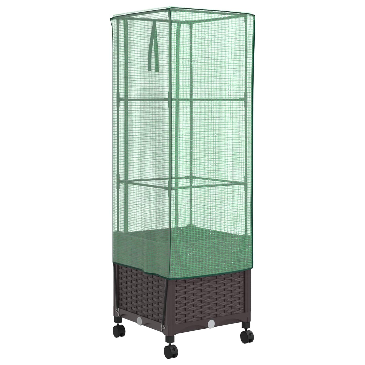 vidaXL Garden Planter with Greenhouse Cover&Wheels Brown PP 4