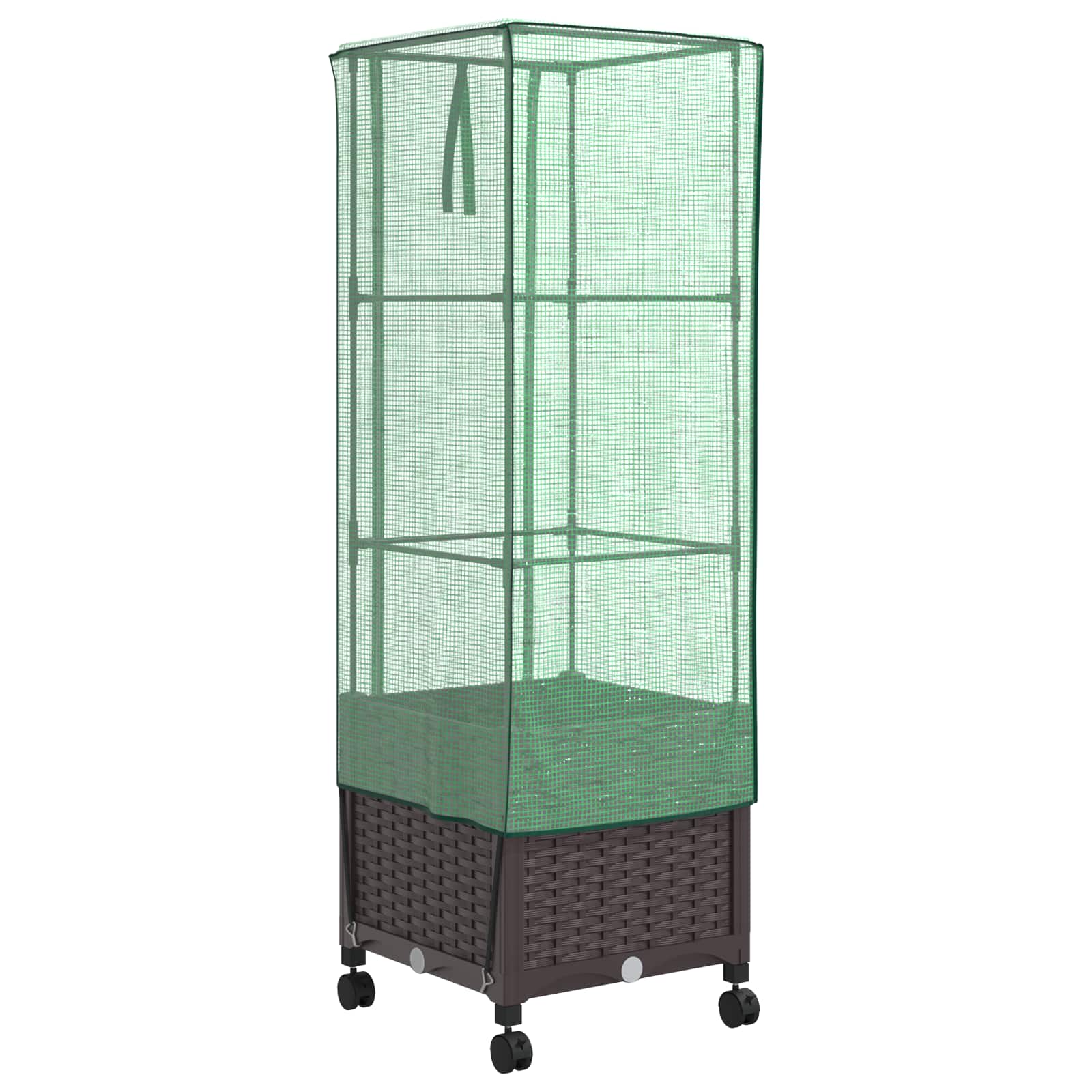 vidaXL Garden Planter with Greenhouse Cover&Wheels Brown PP 4