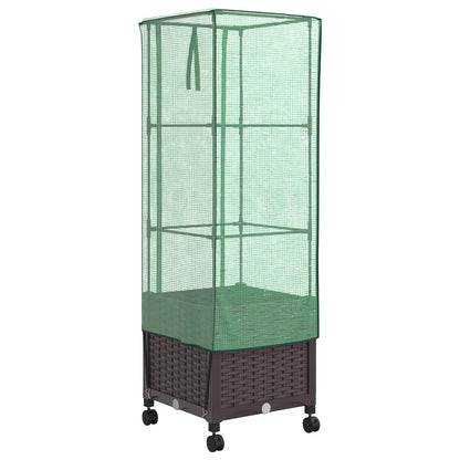 vidaXL Garden Planter with Greenhouse Cover&Wheels Brown PP 4