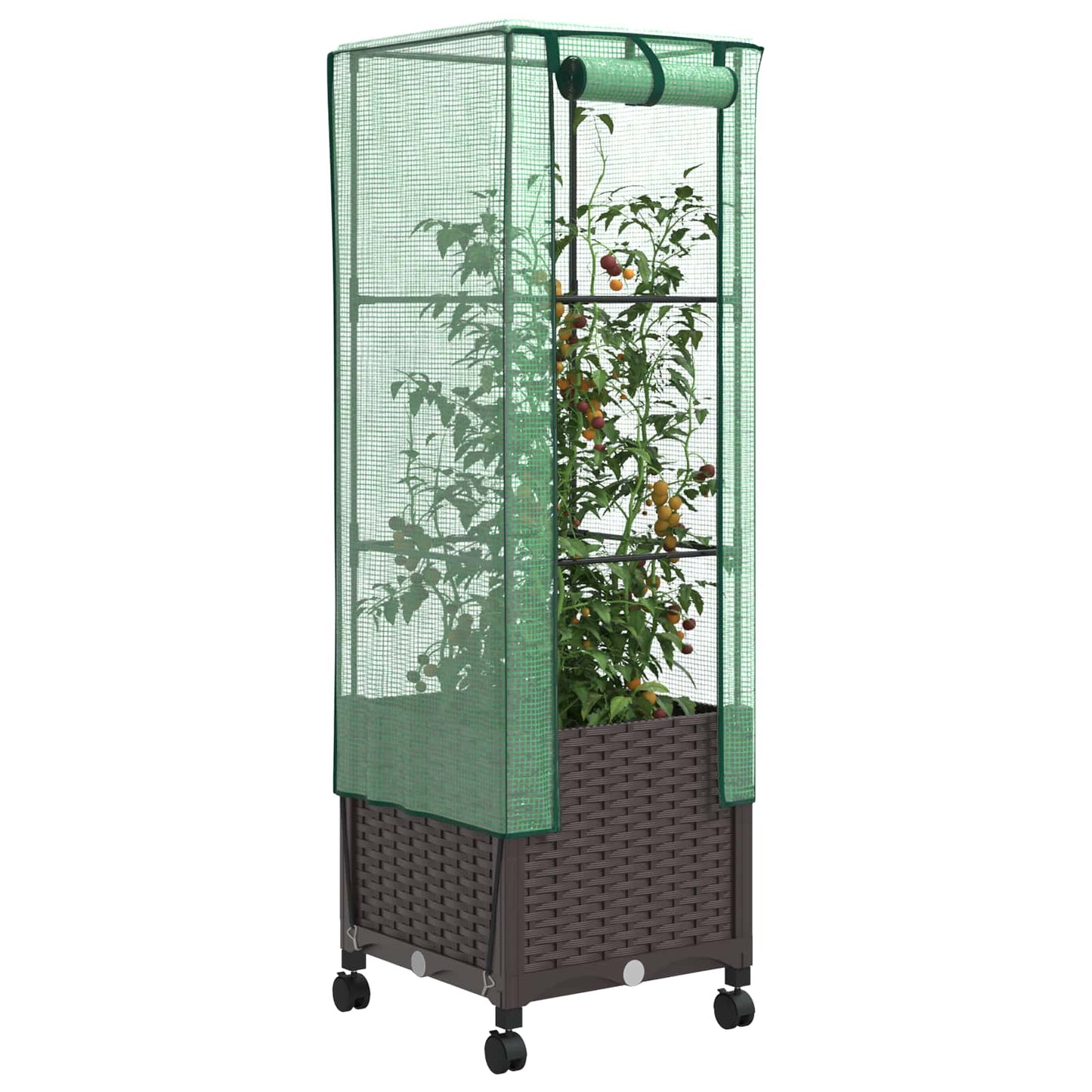 vidaXL Garden Planter with Greenhouse Cover&Wheels Brown PP 3