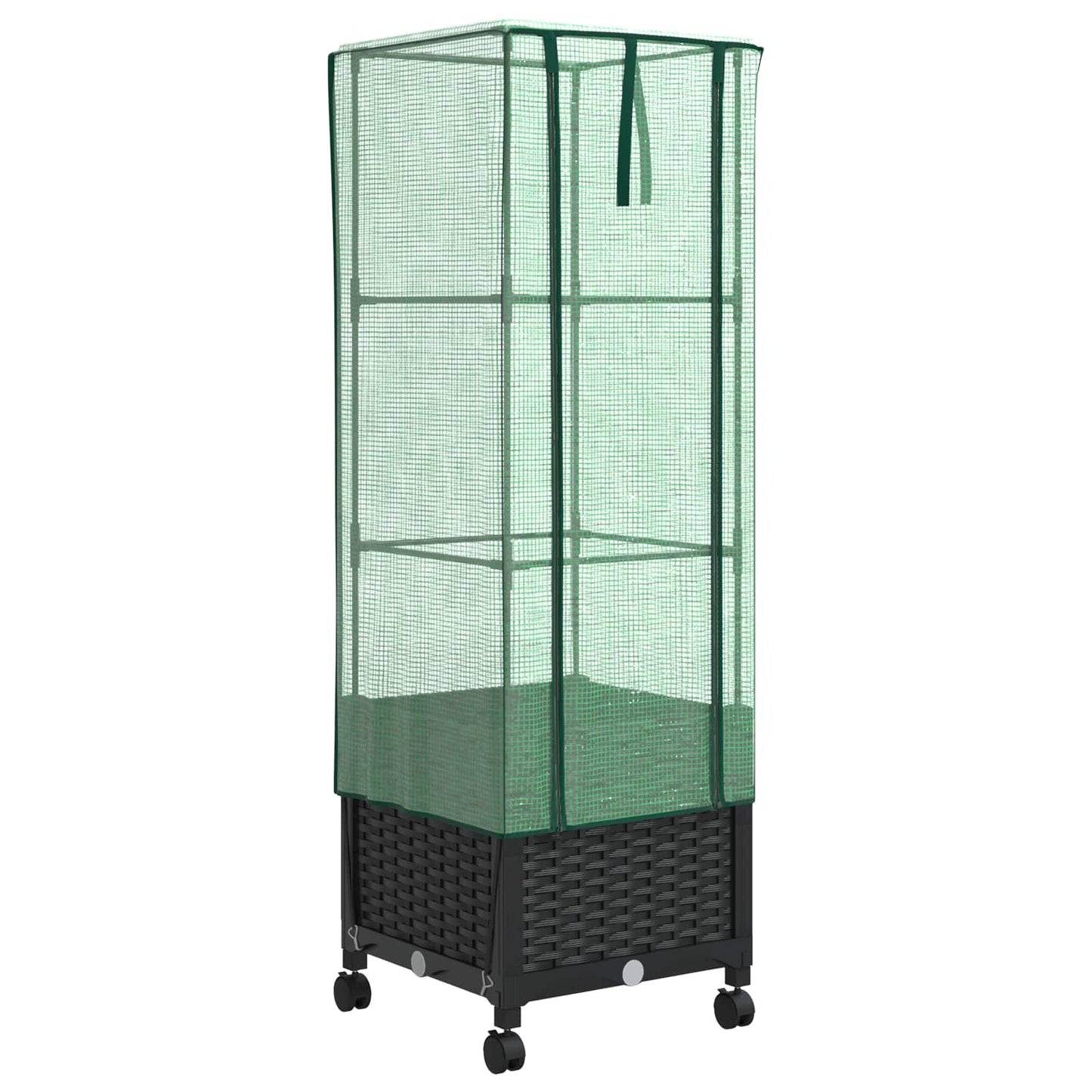 vidaXL Garden Planter with Greenhouse Cover&Wheels Black PP 2