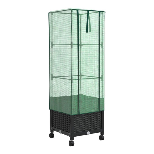 Garden Planter with Greenhouse Cover&Wheels PP with wheels Height 139 cm Black