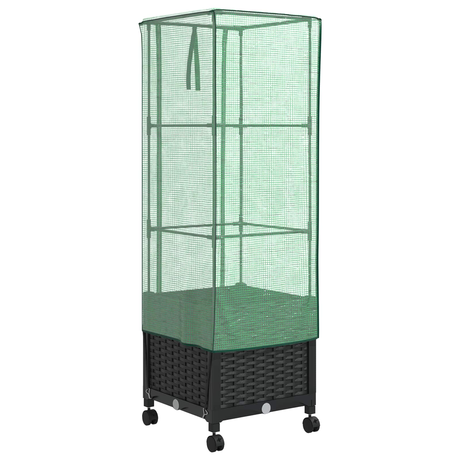 vidaXL Garden Planter with Greenhouse Cover&Wheels Black PP 4