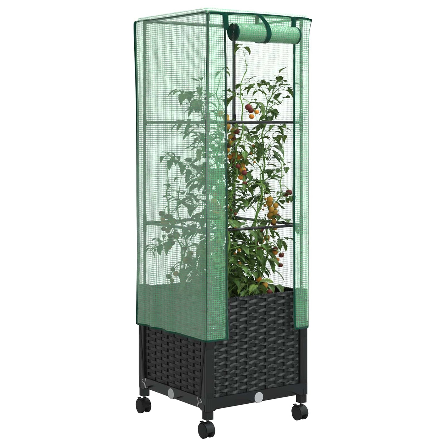 vidaXL Garden Planter with Greenhouse Cover&Wheels Black PP 3
