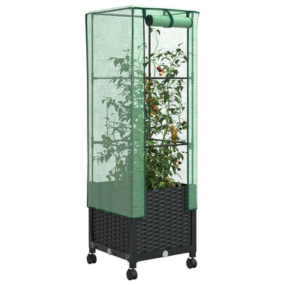 vidaXL Garden Planter with Greenhouse Cover&Wheels Black PP 3