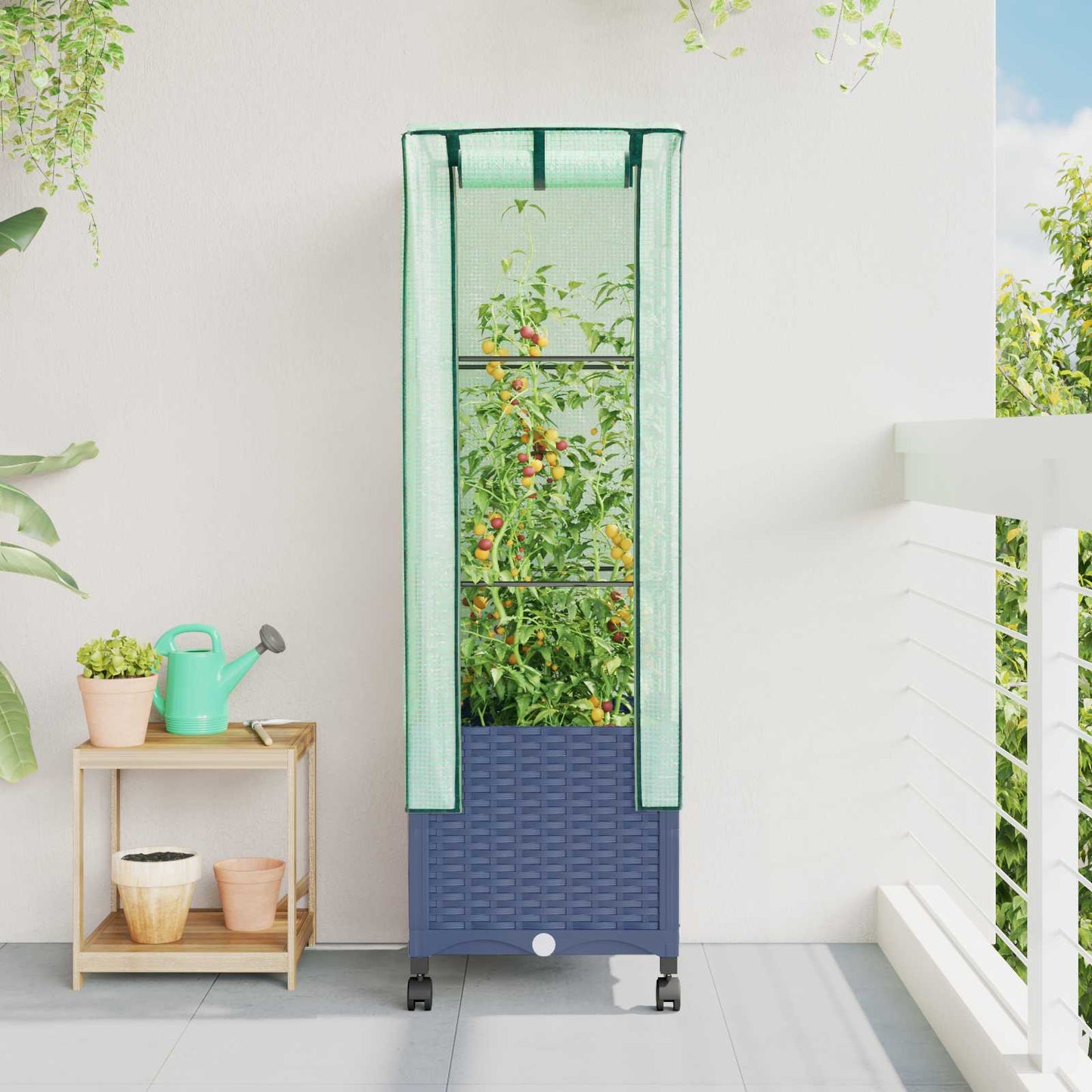vidaXL Garden Planter with Greenhouse Cover&Wheels Blue Grey PP 1