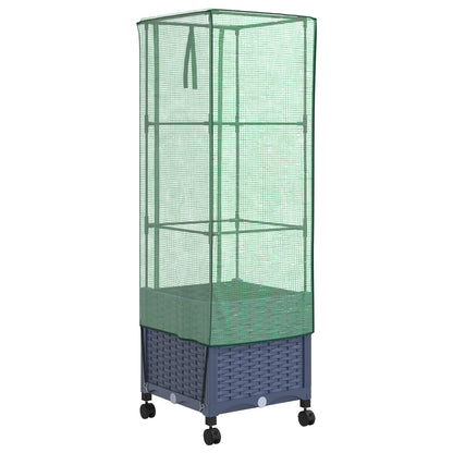 vidaXL Garden Planter with Greenhouse Cover&Wheels Blue Grey PP 4