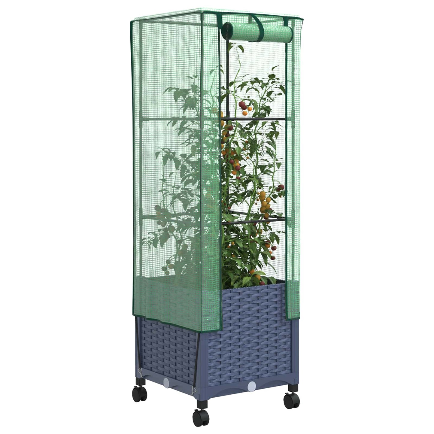 vidaXL Garden Planter with Greenhouse Cover&Wheels Blue Grey PP 3