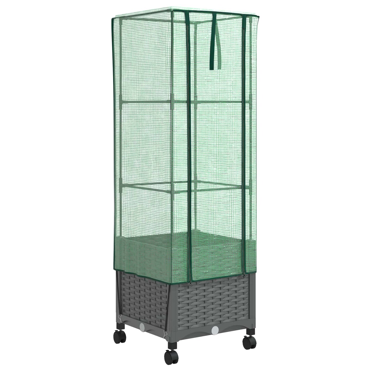 vidaXL Garden Planter with Greenhouse Cover&Wheels Light Grey PP 2